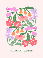 Modern colorful botanical floral artwork for decorative design, posters, greeting cards, and art prints