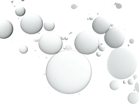 Cluster of varying sized white spheres, creating a floating abstract design