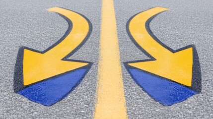 Arrows on Road Indicating Direction Change with Bright Paint