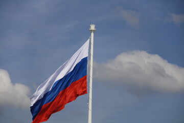 Russian flag on a flagpole in St. Petersburg