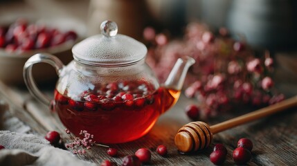 Delightful winter tea with berries and honey served in a cozy setting during the Christmas season
