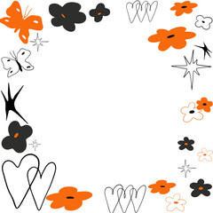 Floral and Butterfly Border Design on Black