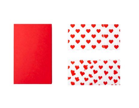 Red card and wrapping paper with hearts isolated on transparent background - Powered by Adobe