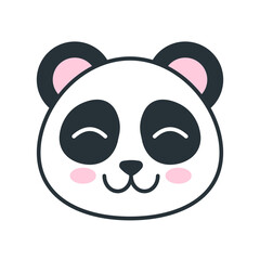 Cute and happy cartoon panda face illustration, a delightful graphic of an adorable panda with a serene expression, perfect for animal-themed designs and children's projects