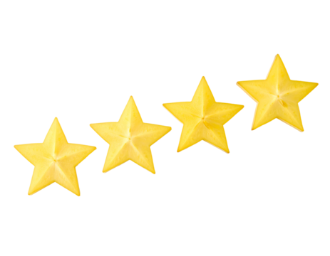 Four star fruit isolated on transparent background for rating concept