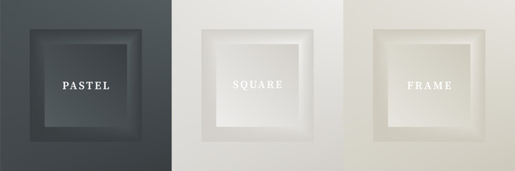 Set of abstract 3D luxry square frame border design. Collection of geometric scene for cosmetic product. Elements for design. Top view of podium or pedestal. EPS10 vector.