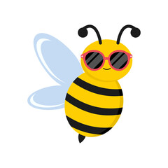 Adorable cartoon cute bee wearing sunglasses, representing summer fun and joy, perfect for your design