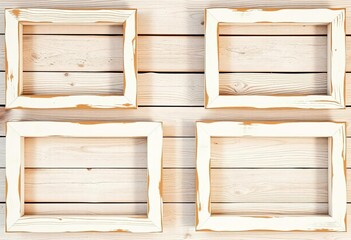 Four distressed white and beige wooden square frames arranged in a rustic farmhouse composition, country, pale