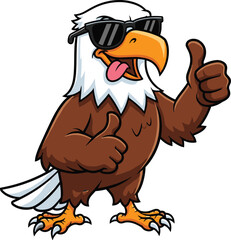 Cartoon bald eagle with sunglasses giving thumbs-up, confident patriotic character design for motivation, sports mascot, freedom, and fun vector