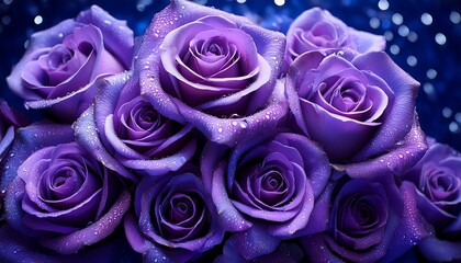 Lovely Bouquet Of Purple Roses Glistening With Sparkling Water Droplets The Petals Have A Soft Velvety Texture And The Colors Are Simply Enchanting Deep Rich Purple With Hints Of Blue And Pink