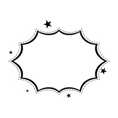 A simple black and white illustrated speech bubble shape with stars for decoration, perfect for graphic design and comic book creation