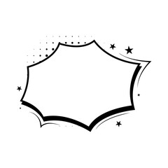 Empty speech bubble with stars and halftone dots, comic book style graphic element for text and design