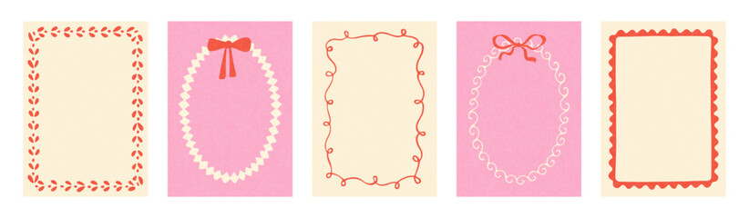 Set of decorative hand-drawn frames and borders in a charming doodle style for greeting cards, invitations, and photo framing concepts, vector illustration.