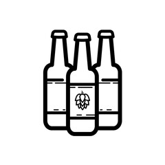 Three beer bottles - line vector icon