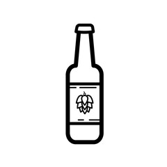 Beer bottle with hop label - line vector icon