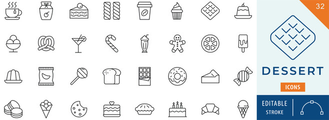Dessert icon collection set. Editable stroke.