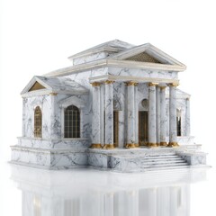 Obraz premium Majestic marble building with gold accents and classical columns on a white background