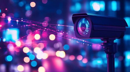 Futuristic AI CCTV with holographic tracking lines