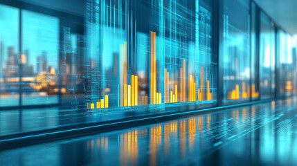 Futuristic holographic bar chart in virtual office
