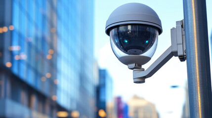 Pole-mounted surveillance camera scanning plaza
