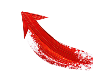 A curved, ascending arrow, red brushstroke, suggesting growth against black
