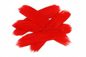 Red brush stroke texture on transparent background, abstract acrylic paint smear, artistic design element