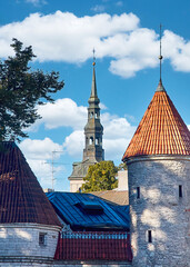 Old Town of Tallinn, Estonia with Medieval Towers and Church Spires on a Sunny Day