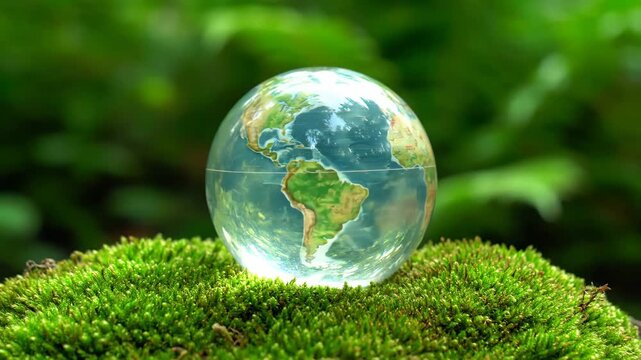 Earth Globe on Moss: Environmental Conservation and Sustainability Concept
