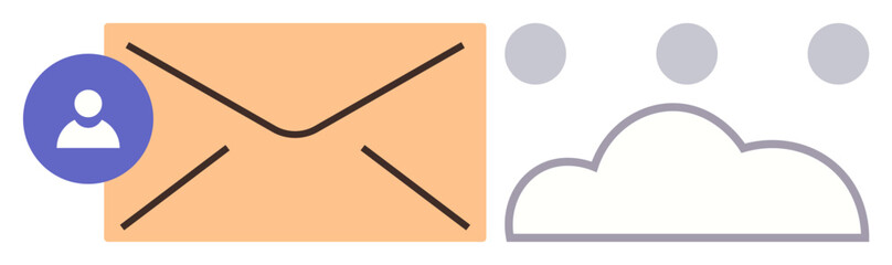 Envelope with a profile icon, cloud, and three dots symbolizing post, sharing, and online teamwork. Ideal for communication, mail, storage, cloud services teamwork networking secure transfer