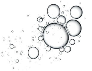 Macro view of a cluster of transparent bubbles floating against a black backdrop