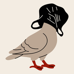 Cartoon Bird Stuck in Plastic Waste Concept Art