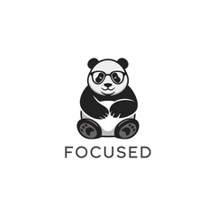 Focused panda mascot, sitting cartoon animal, mindfulness theme, calm concentration concept, cute character logo, serene vector illustration