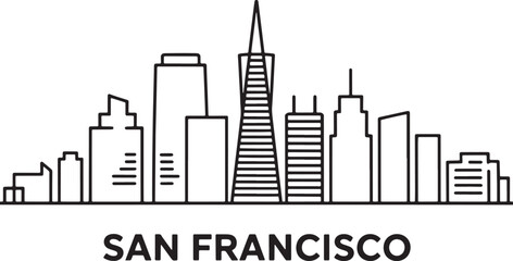 Obraz premium San Francisco Skyline Outline Silhouette Illustration in California USA Travel Landmark Icon