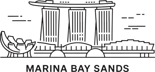 Obraz premium Marina Bay Sands Building Line Art Black Contour Singapore Landmark City Architecture