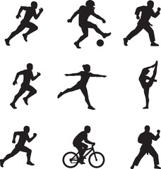 Diverse Sports Silhouettes Running Football Gymnastics Cycling Martial Arts and More.