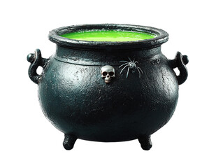 Halloween Cauldron PNG: Cauldron with Green Liquid, Skeleton & Spider (Isolated on Transparent Background)