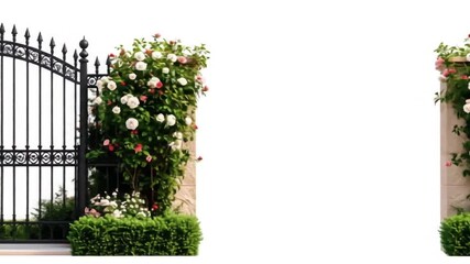 Ornate black wrought iron gate with roses - Powered by Adobe