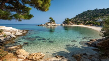 Tranquil beach cove with crystal-clear water