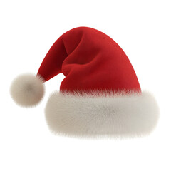 Realistic 3D Rendered Santa Claus Hat with Fluffy White Trim and Pom Keywords: Santa hat, Christmas, holiday, festive, red isolated on a transparent background