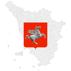 Tuscany regional coat of arms with Pegaso symbol and map, Italy, illustration