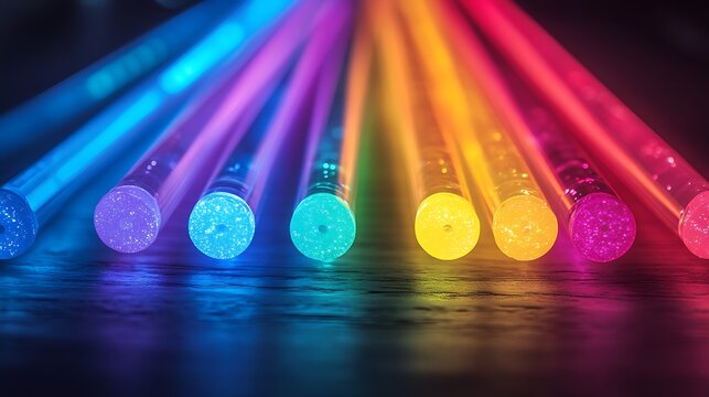 Illuminating spectrum: A captivating display of luminescent rods on dark surface