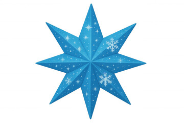 Obraz premium Blue decorative star with snowflakes and sparkles, representing winter holidays and christmas