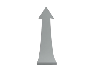 A tall gray arrow pointing upwards against a black background