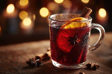 Warm spiced drink in a cozy setting with fragrant spices and citrus notes