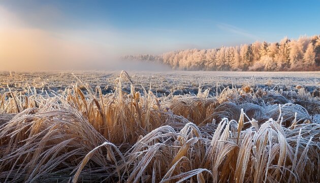 The Leaves Of Wheat Are Covered With Hoarfrost Morning Frosts On The Wheat Field Winter Wheat Icing