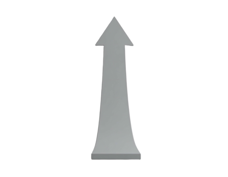 A tall gray arrow pointing upwards against a black background