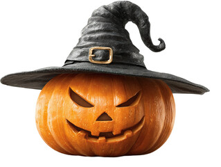 Halloween Pumpkin with Witch Hat PNG: Isolated Pumpkin & Witch Hat (Transparent/White Background, PNG File)