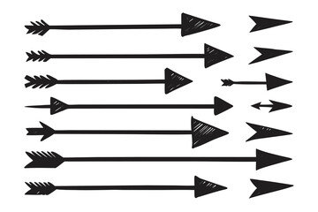 Fototapeta premium HandDrawn Arrows Assorted Black Arrow Illustrations, Design Elements, Pointing Symbols, on a White Background