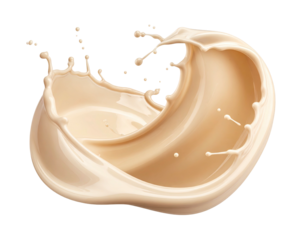 Swirling, creamy liquid in motion, forming a splash against a black background
