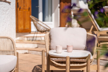 Cozy outdoor lounge chair in Mediterranean sunlight